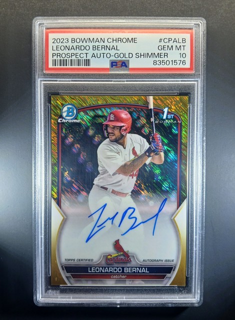 Leonardo Bernal Auto /50 PSA 10 2023 Bowman Chrome 1st Gold Shimmer Prospect