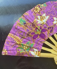 Fan Thai Folding Pink Red Flowers Hand Bamboo Thailand Decor    29