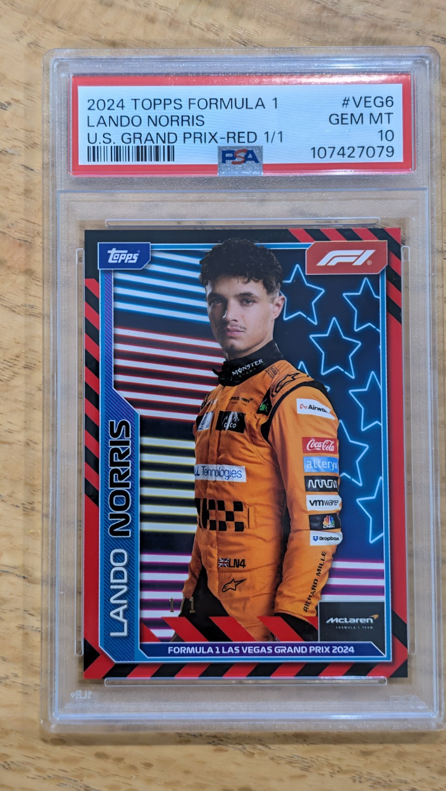 2024 Topps F1 USGP Las Vegas Lando Norris Red 1/1 PSA 10
