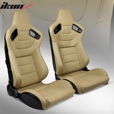 Universal Pair Reclinable Racing Seat Dual Slider Beige Pu Carbon Leather