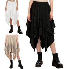 Women Costume Lace Skirt Halloween Skirts Rave Midi Skirts Night Out Gothic Hem