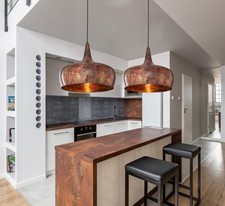 Set of 2 Patina Copper or Brass Pendant Lights: Kitchen Island Lighting
