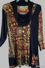 Parsley  Sage Women  s Pullover Tunic Top Patchwork Assymetrical Colorblock Boho