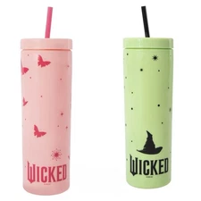 Wicked Tumbler & Straw Glinda Pink + Elphaba Green Lot of 2 Movie Musical NWT