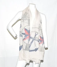 Set of Two Anchor Nautical Marine Scarves for Women's - 69" x 28"