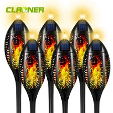 6Pack Solar Flame Lights Outdoor Yard 12LED Flickering Torch Lamp with Top Bulb