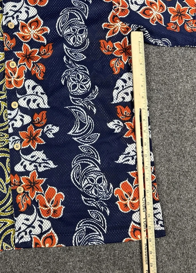 ODO Hawaiian Shirt Men L Floral Mesh Coco Shell Button Camp Y2K Retro Different - Image 3 of 4