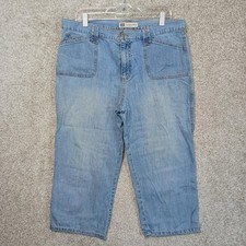 Faded Glory Jeans Womens 16 Blue Denim Capri Cropped Utility Patch Pockets