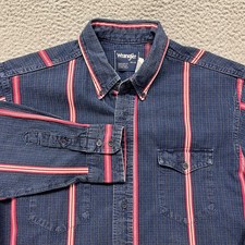 Wrangler Shirt Mens 16.5-34 Blue Striped X-Long Tails Western Vtg Made In USA