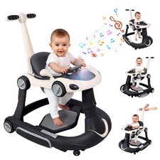 Baby Walker, 4-in-1 Walker with Wheels Portable, Foldable Infant Black