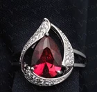 6ct Pear Cut Natural Red Ruby Gemstones Diamond Ring 18K White Gold Plated