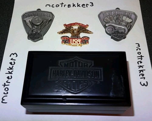 LOT USA MADE Harley-Davidson Eagle Metal Badge, Revolution Engine Ornaments, Box