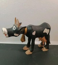 Vintage Hand Carved Painted Milk Cow Crudely Carved Folk Art