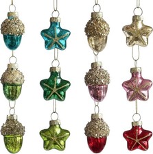 Glitter Mercury Glass Christmas Acorn & Star Ornaments Mini Decorative Hanging