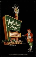 New Stanton Pennsylvania Holiday Inn Route 119 sign at night ~ postcard sku847