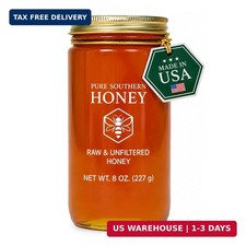 100 Authentic, USA - Made Raw Unfiltered Honey, Made  8 oz  - Unheated - Non