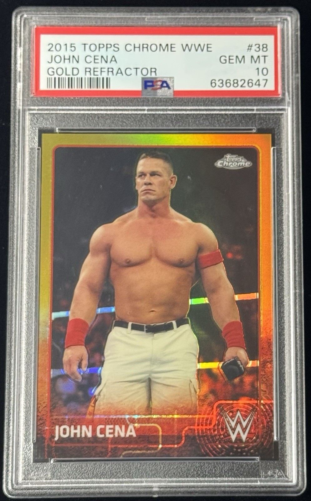 John Cena 38/50 PSA 10 Pop 1 Gold Refractor 2015 Topps Chrome WWE #38