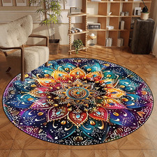 1pc Vibrant Mandala Round Mat - Non-Slip, Machine Washable Polyester Mat for Ent