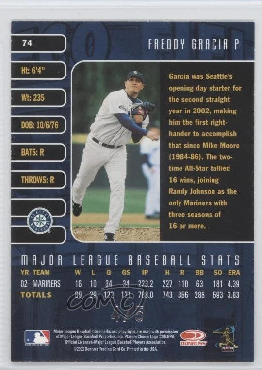 2003 Donruss Studio National Convention Embossing /5 Freddy Garcia #74 - Image 2 of 2