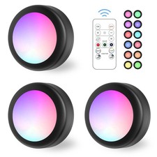 3 Pack LED Puck Lights Black, Remote Control 16 Color Change Under Cabinet Light