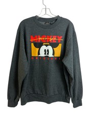 Disney Mens Size L Mickey Mouse Original Charcoal Heather Fleece Sweatshirt NEW