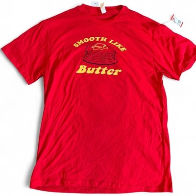 Smooth Like Butter Pancake Graphic T-Shirt, Red, Large - Vintage Y2K Style