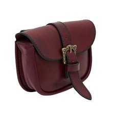 Medieval Viking Leather Belt Bag with Straps, Full Maroon Medieval Belt Bag