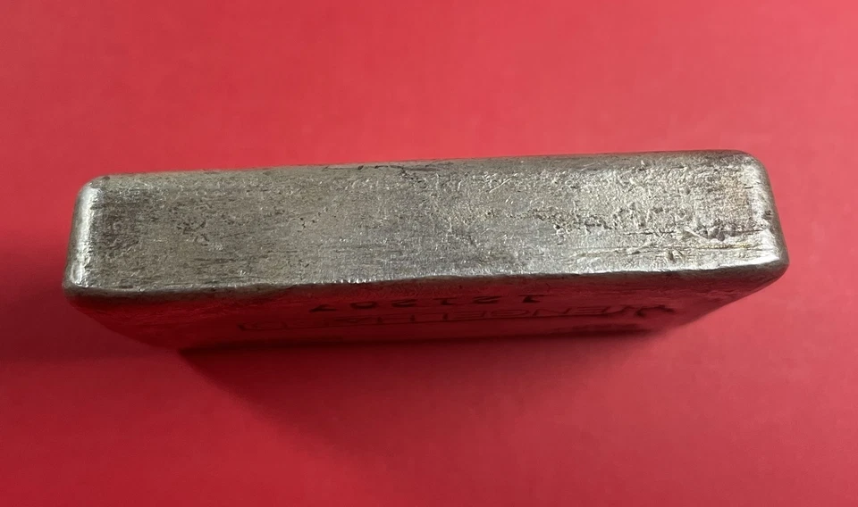 Barra de plata vintage 5ª serie variedad decimal flotante Engelhard 10 oz marca Bull Foto 3 de 4