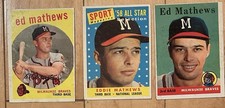 1958 & 1959 Ed Matthews Lot Of 3. Vintage Baseball.  HOF, Milwaukee Braves Star