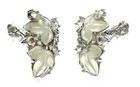 Crown Trifari AB Rhinestone Molded Glass Leaf Alfred Philippe Clip on Earrings — photo 3