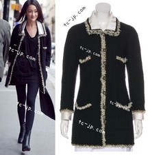 $7.8K CHANEL 11A Black Dark Navy Gold Chain Trimming Jacket Coat 34 US2
