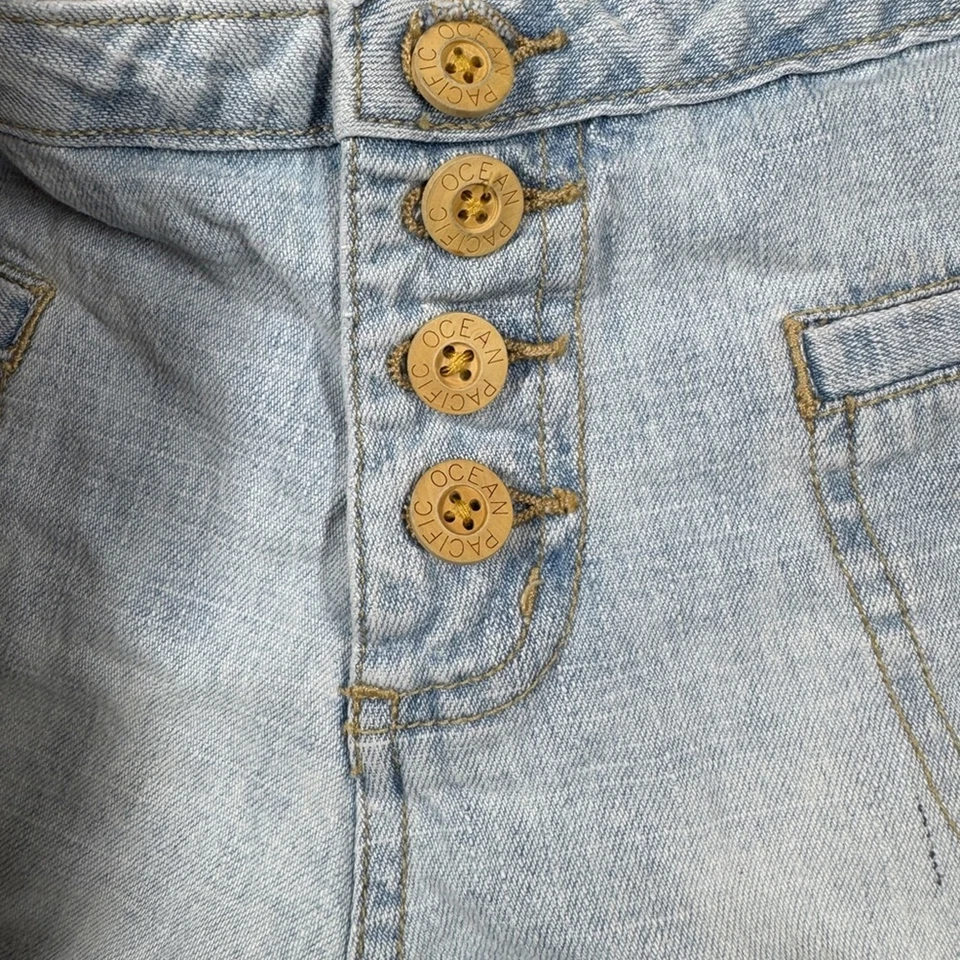 Pantalones Cortos Vintage Surf OP Bordados Floral Azul Claro Jean Denim Talla 3 Foto 2 de 4