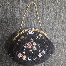 Antique Vintage Morabito Beaded Purse France Black Beaded Floral Stars
