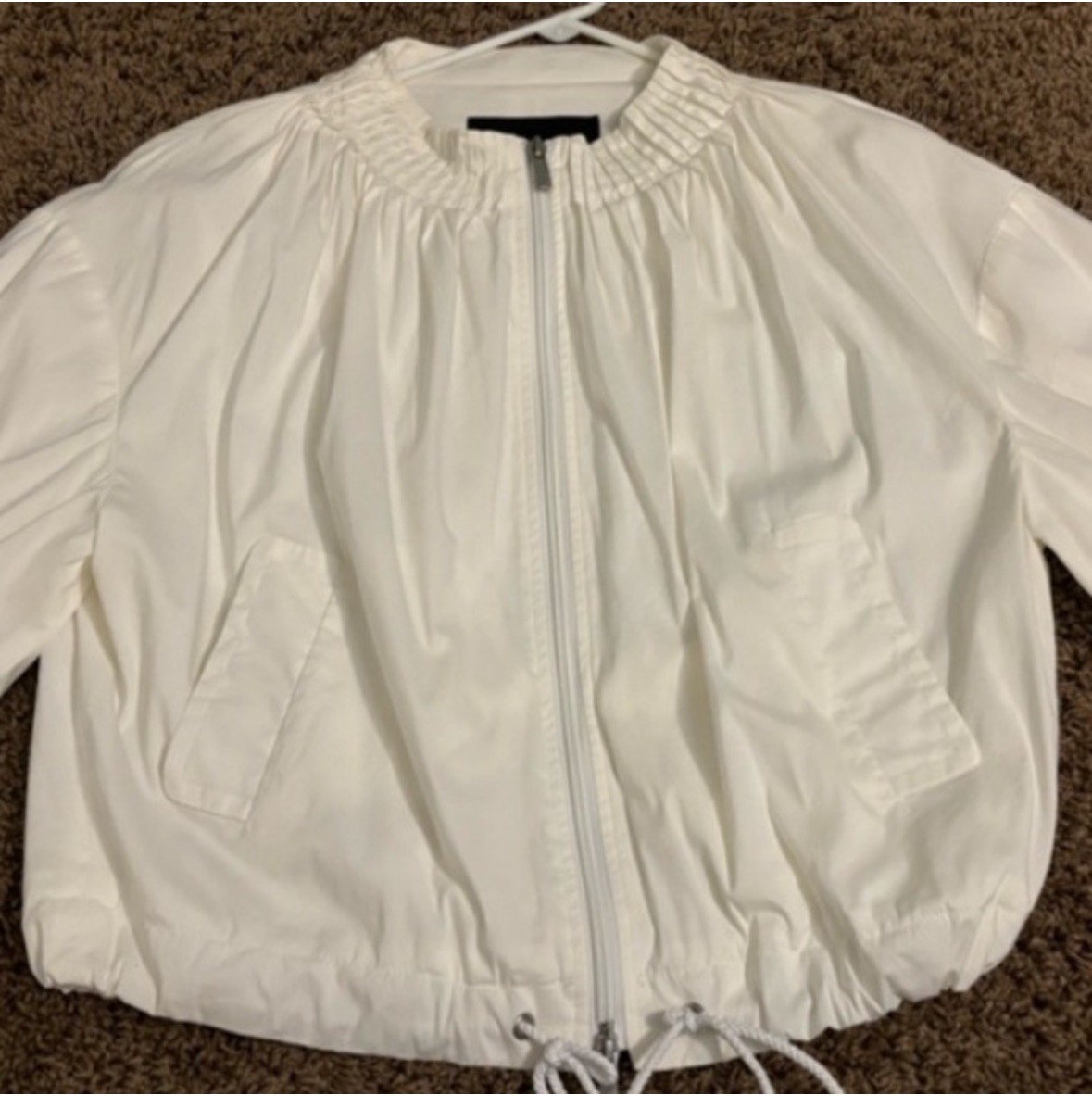 EUC BCBG MAXAZRIA Solid White Pleated Bomber Jack… - image 1