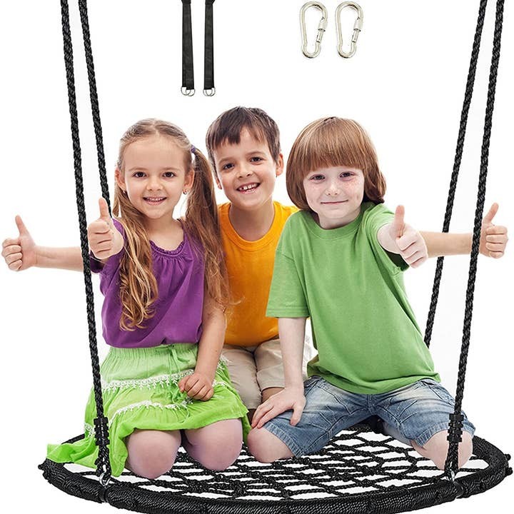 КАЧЕЛИ ALBOTT 40 ИЗ ДЕРЕВА - КРУГЛЫЕ КАЧЕЛИ ИЗ ПАУТИННОЙ СЕТКИ - ЧЕРНЫЙ