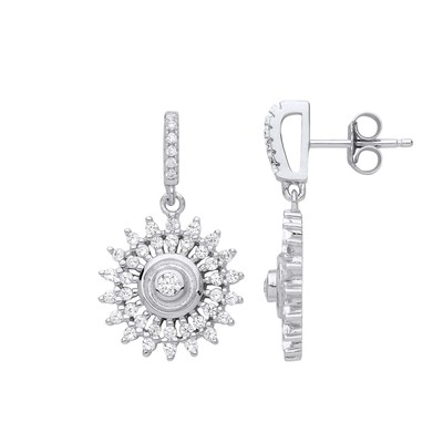 Silber Jewelco London CZ Sunshine Star Burst Drop Ohrringe
