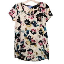 Simply Vera Wang Women's S/S Top Tee SMALL White Pink Floral Boho Cottagecore
