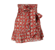 Isabel Marant Etoile Tempster Printed Mini Wrap Skirt Womens 38 Medium Red Rust