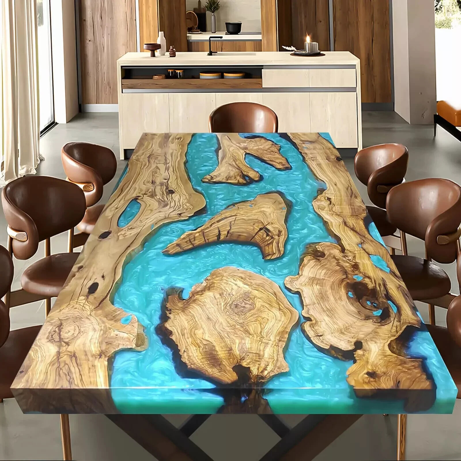 Custom Rustic Wood Epoxy Dining Table – Handmade Wood Furniture-image