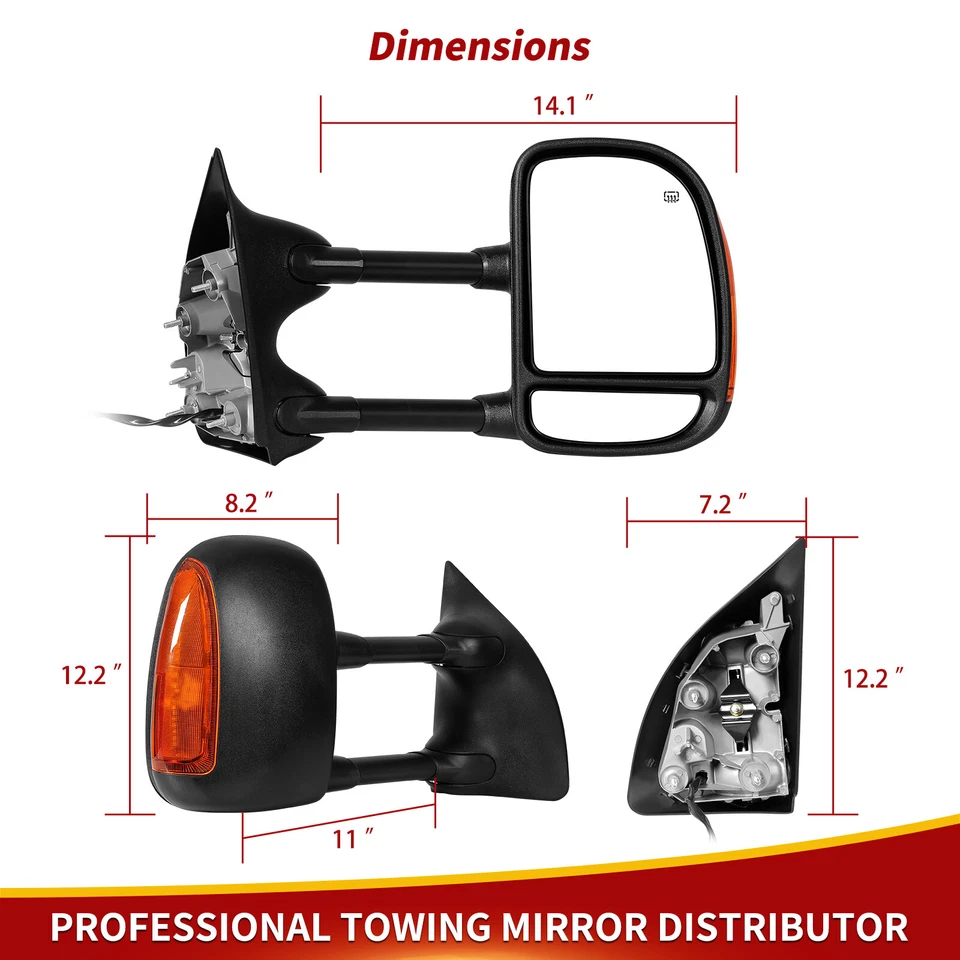 Pair Heated Tow Mirrors for 1999-2007 Ford F250 F350 F450 Super Duty Turn Signal - Image 4 of 4