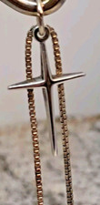 Sterling Silver Simple Small Cross Pendant on 16" Box Chain Necklace