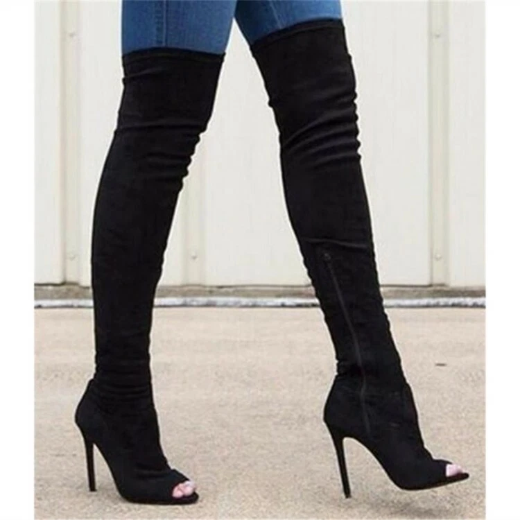 Peep toe hotsell knee high boot