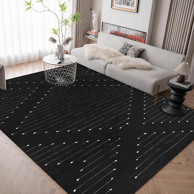 Boho 8' x 10' Black Area Rug - Washable Moroccan Cotton for Indoor/Outdoor Use
