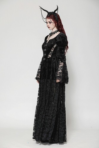 Dark In Love Women Black Vintage Coat Gothic Embossed Velvet Lace Long Outwear - Picture 4 of 20