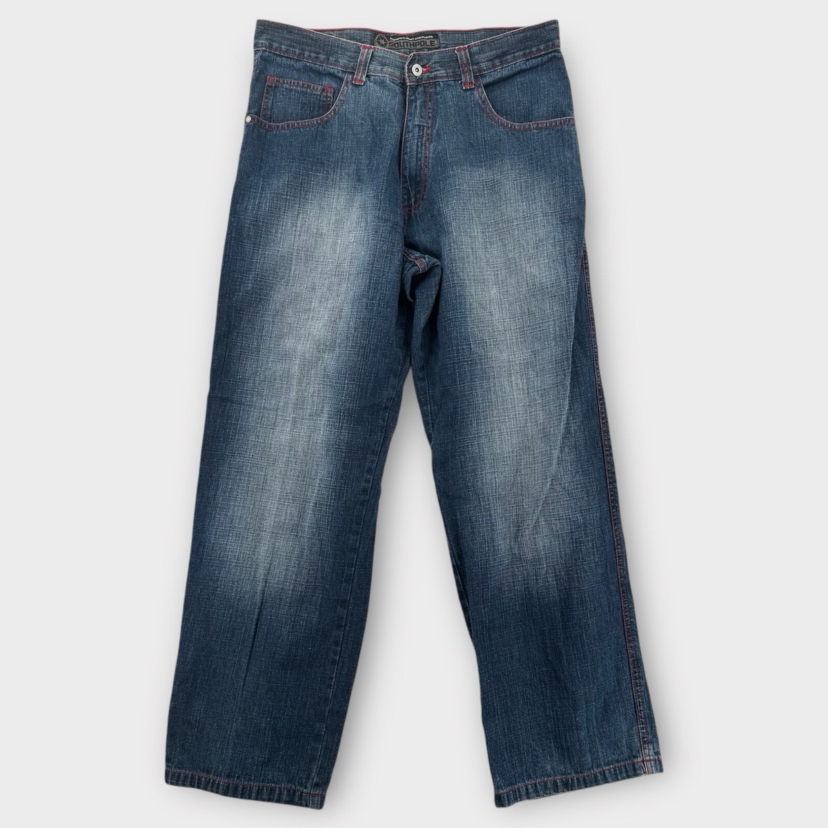 Southpole Baggy Jeans Mens 38 Relaxed Fit Y2K Blue Denim Red