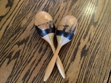 Maracas Made In Mexico Wooden Calidad JOM Set Of Two / Forest Trees Design