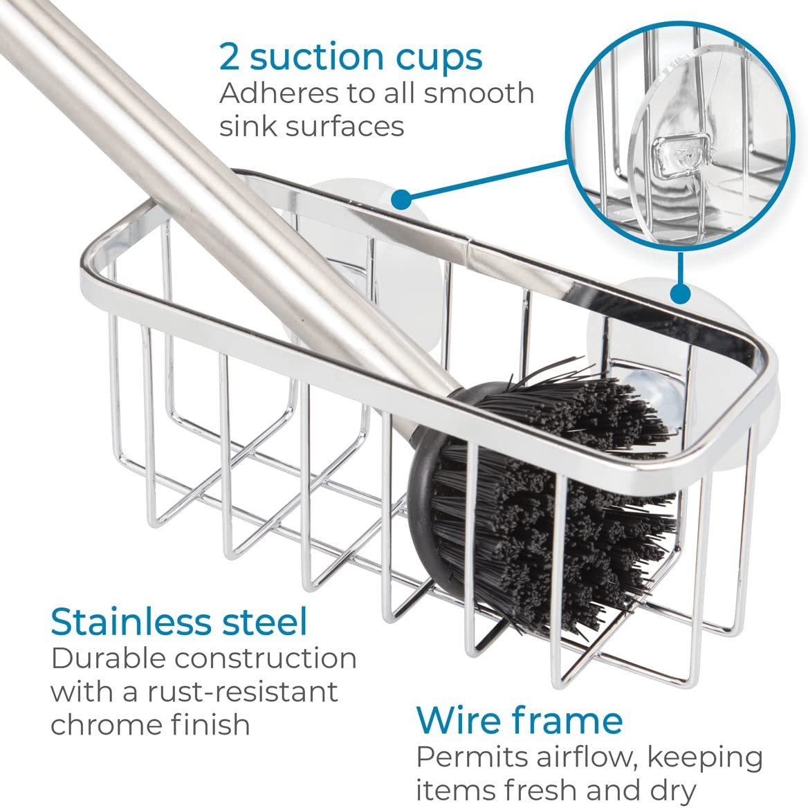 Suction Sink Caddy Sponge Dish Holder For Kitchen Sink Bathroom Stainless Steel