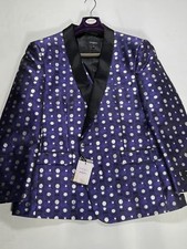 Mens Statement Italy Purple Polka Dot Modern 3 Piece Tuxedo 52R NEW