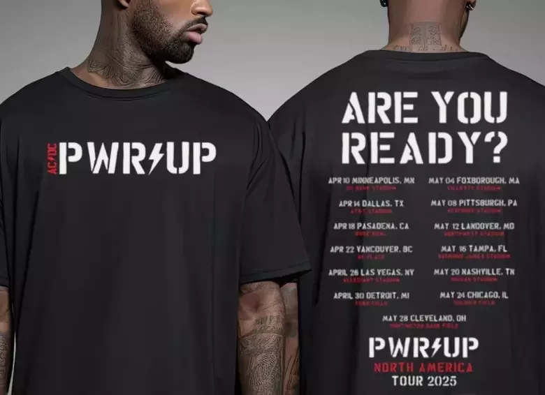 ACDC tour 2025 t-shirt, Are You Ready PWR UP 2025