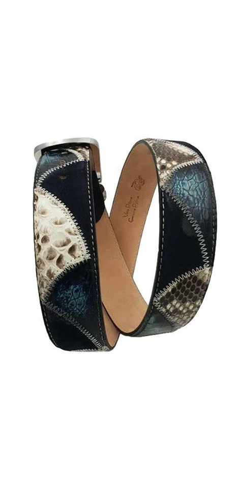 Cintura 4 cm in pelle di Pitone, Pelle scamosciata e pelle Bovina abrasivata - Immagine 3 di 4